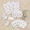 13-piece muslin newborn essentials kit featuring 3 jablas, 3 nappies, 1 muslin swaddle, 1 cap-mitten-booty set and reusable wipes.