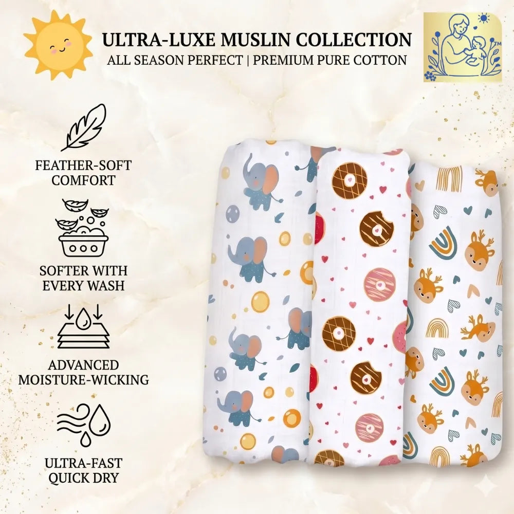 Maaiee muslin swaddle with all-season use and pure cotton fabric