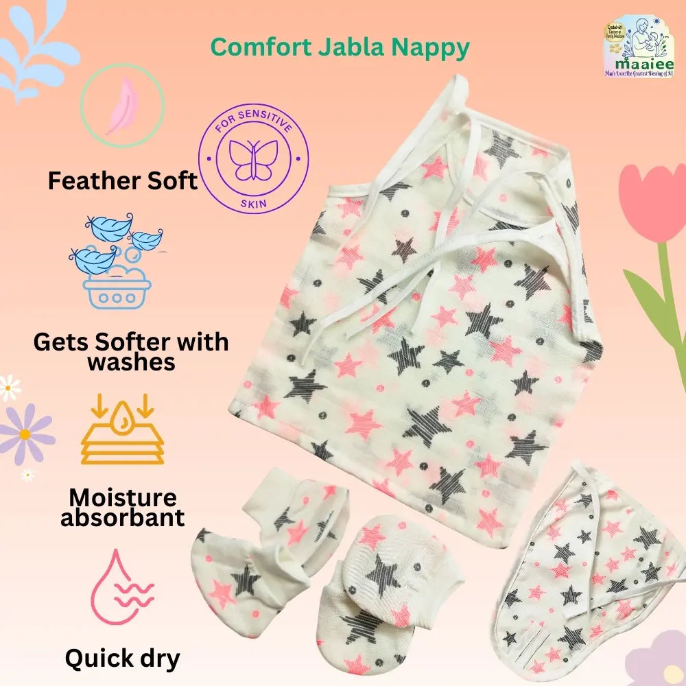 Pure organic cotton newborn jabla with a feather-soft, breathable design.
