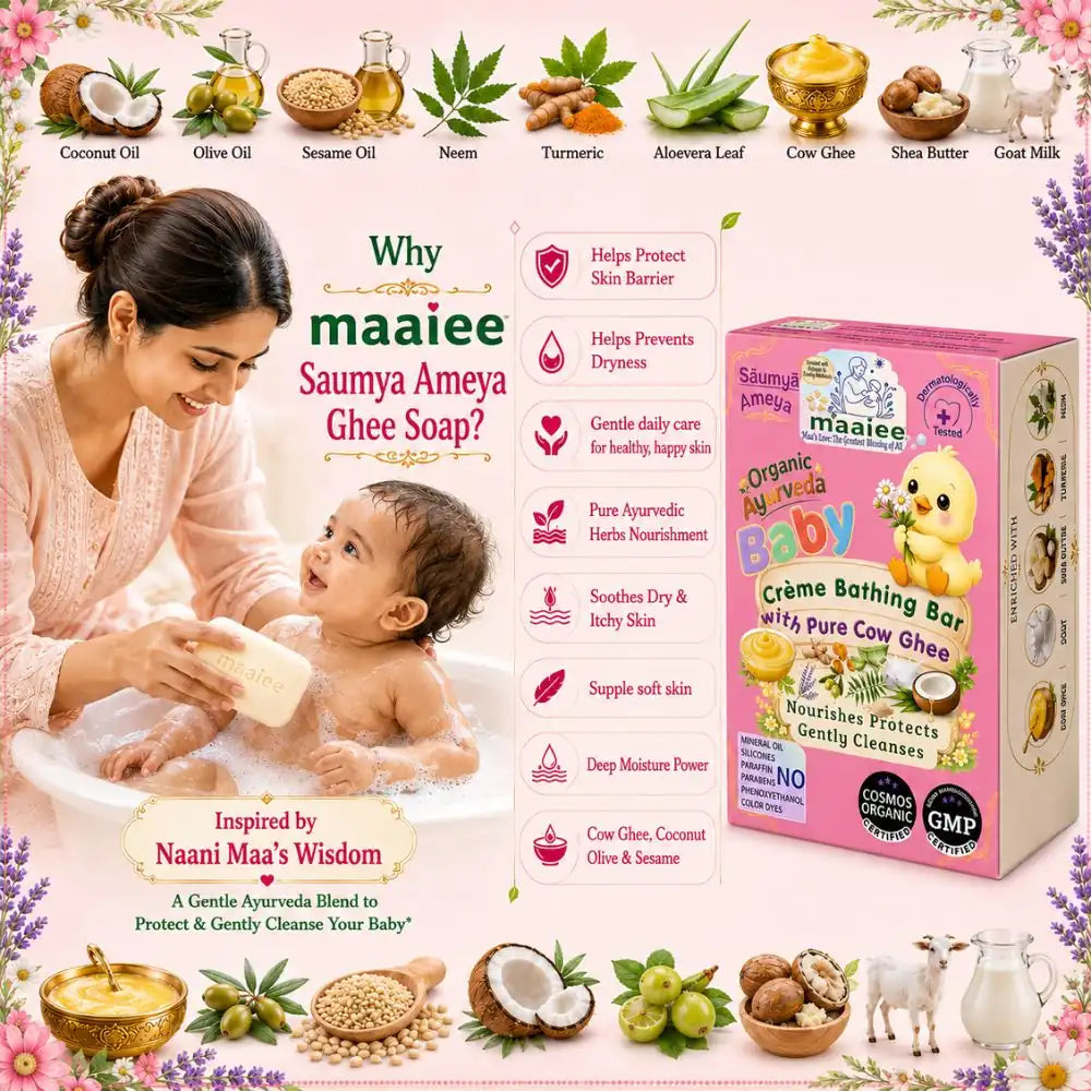 Maaiee baby cleansing bar for gentle cleansing, skin nourishment, softness and delicate baby skin comfort