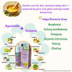Maaiee organic baby lotion ingredients with cow ghee and Ayurvedic herbs.
