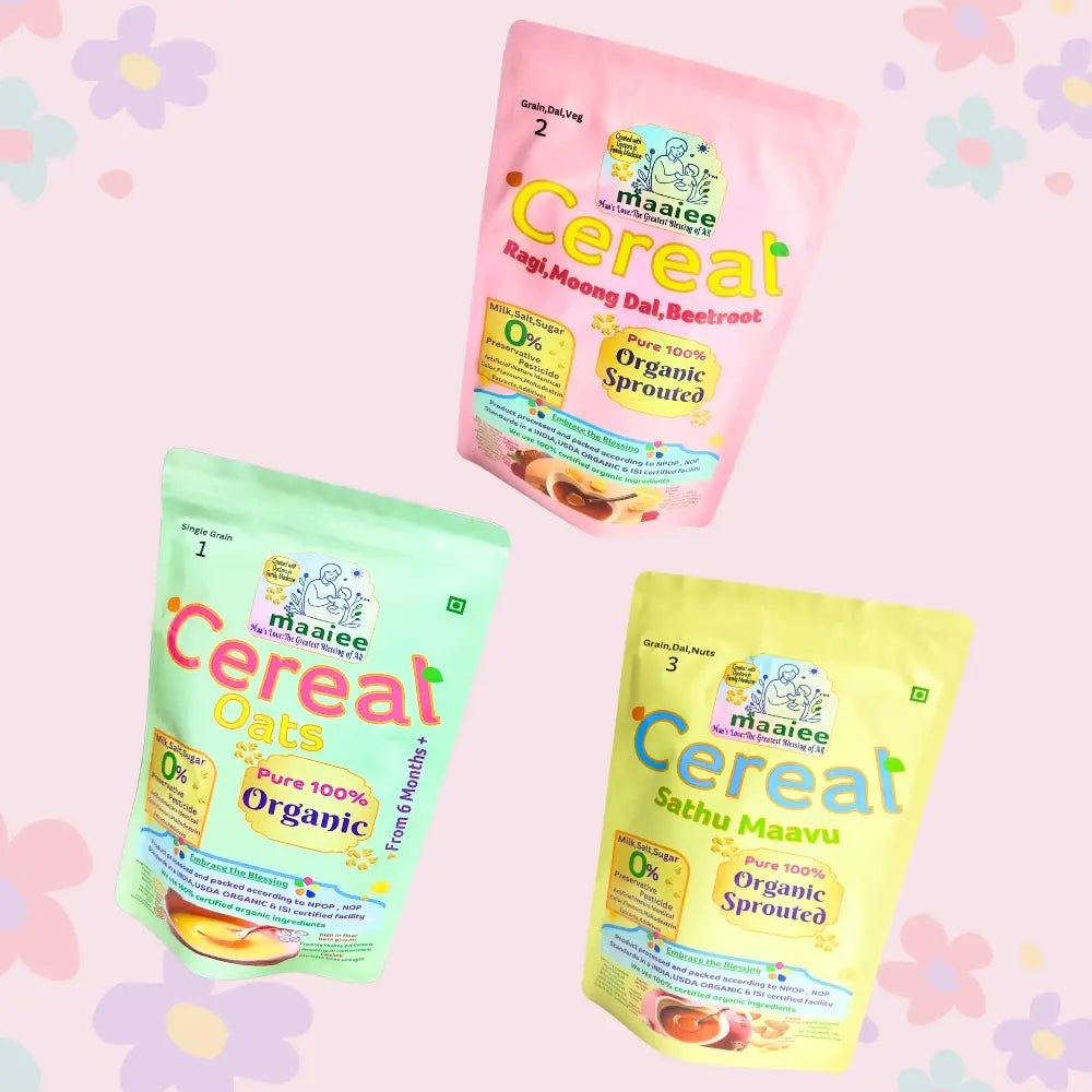 Maaiee saver pack of three organic sprouted cereals