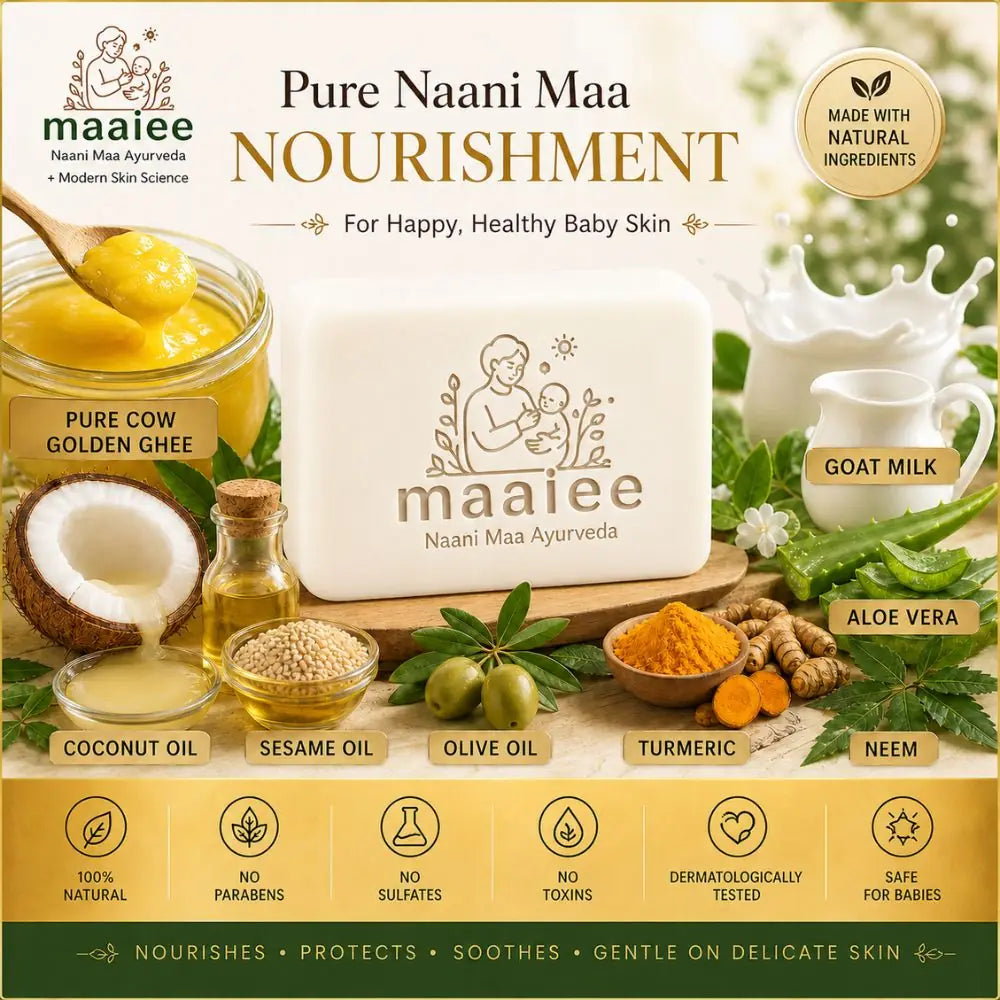 Maaiee baby cosmos organic cleansing bar with neem,goat milk and cow ghee for gentle Ayurvedic baby skin care