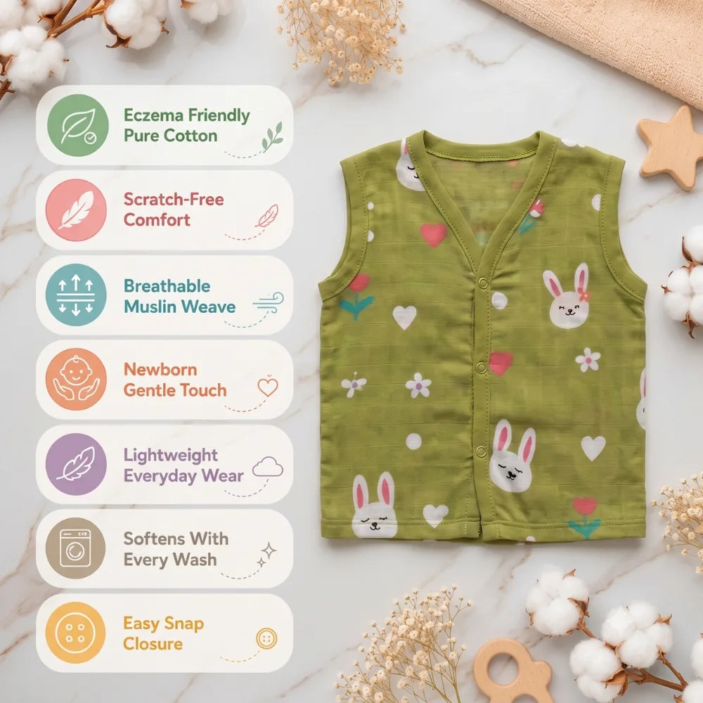 maaiee baby jabla features Eczema Friendly Pure Cotton Scratch-Free Breathable Muslin Weave Newborn Gentle Touch