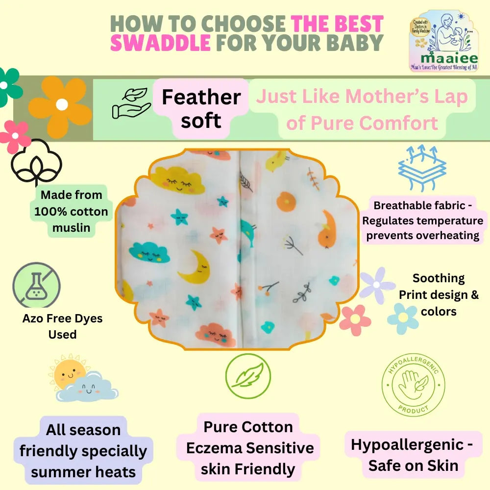 Guide on choosing a Maaiee organic muslin swaddle with soft breathable fabric qualities.