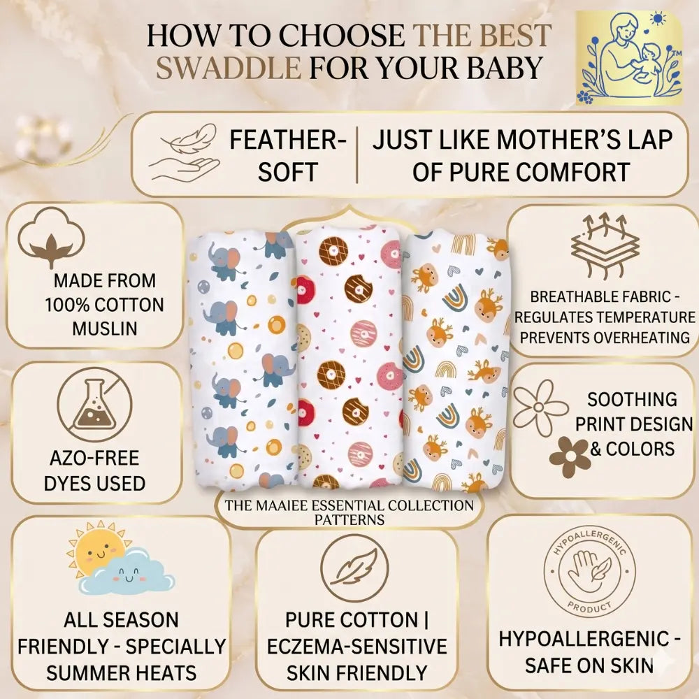 Maaiee organic muslin swaddle set for newborn babies