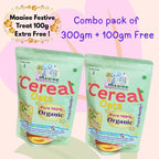 Maaiee organic oats porridge with a festive 100 g free offer.