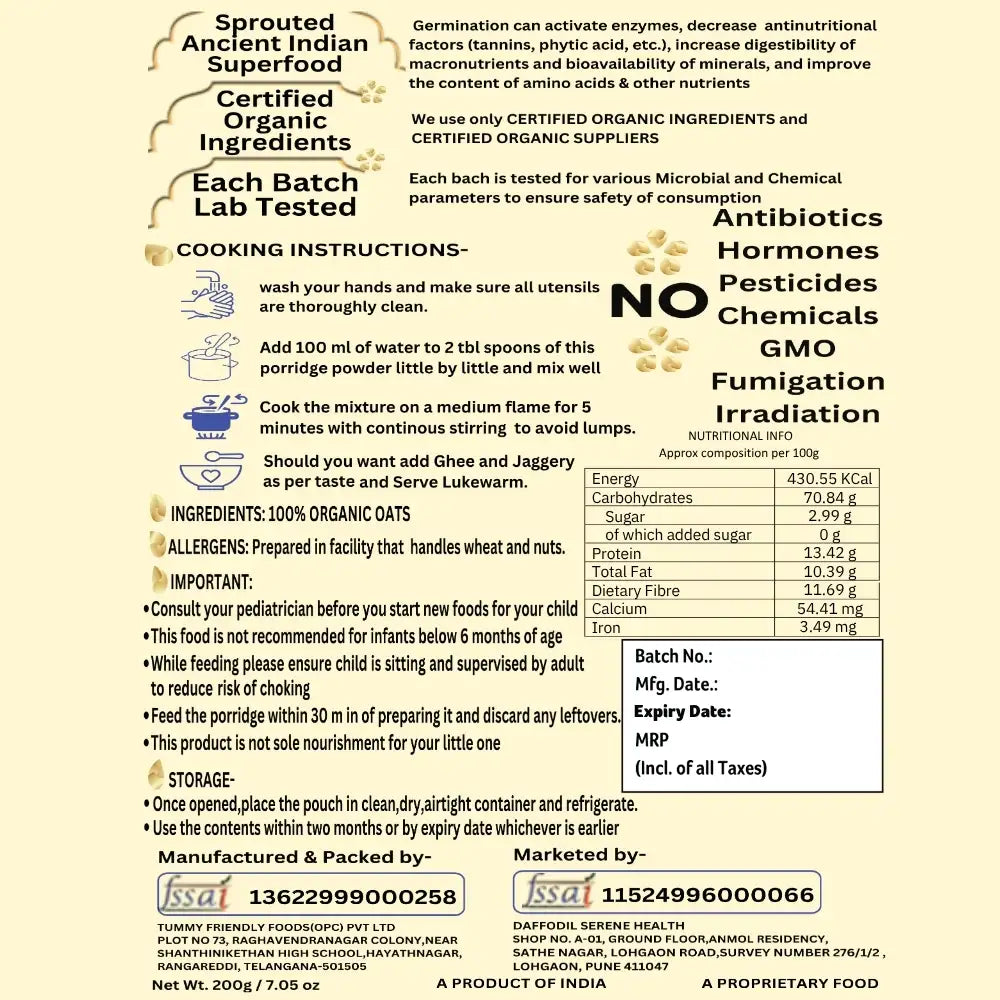 Maaiee organic oats porridge back