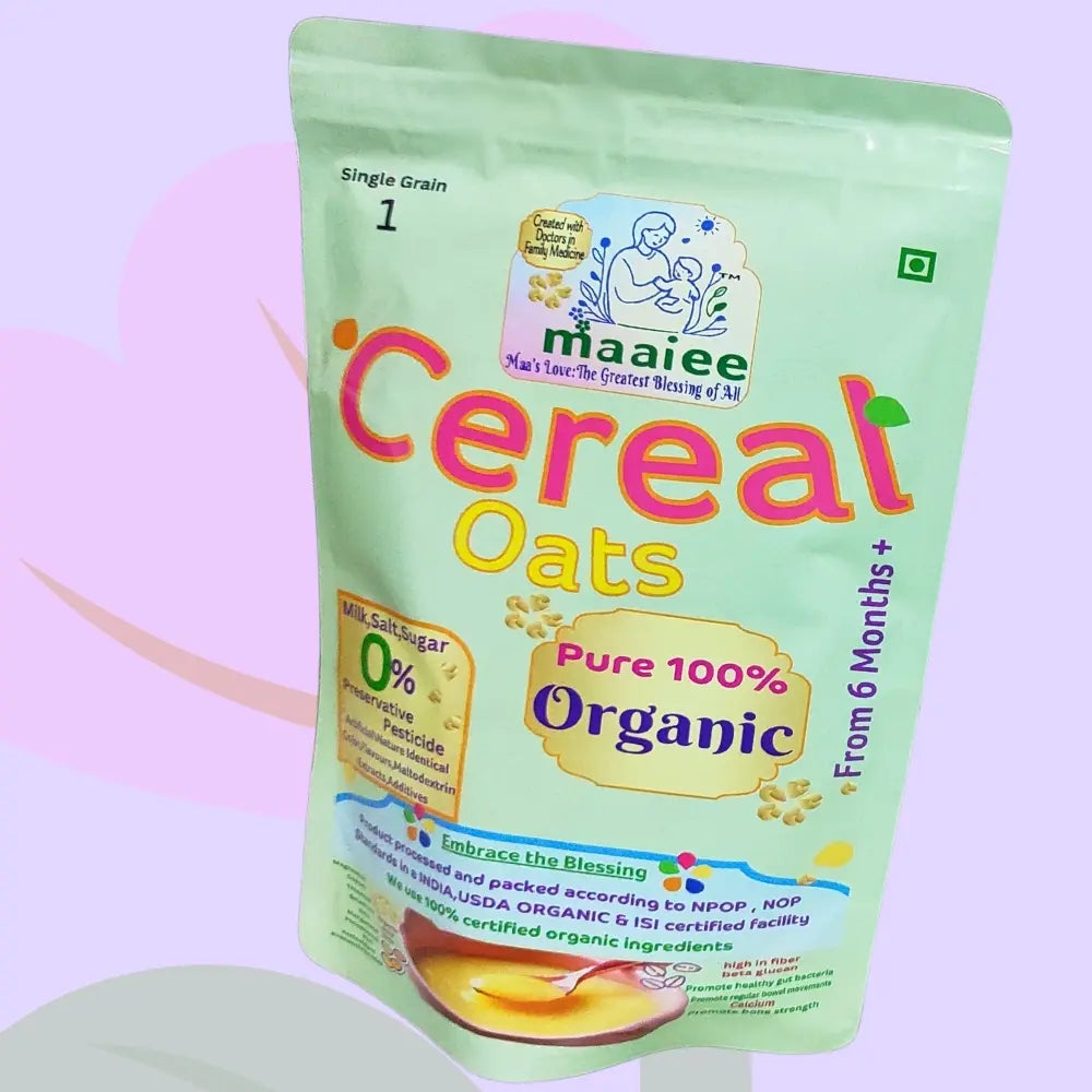 Front pack image of Maaiee organic sprouted oats porridge made from clean, natural grains.