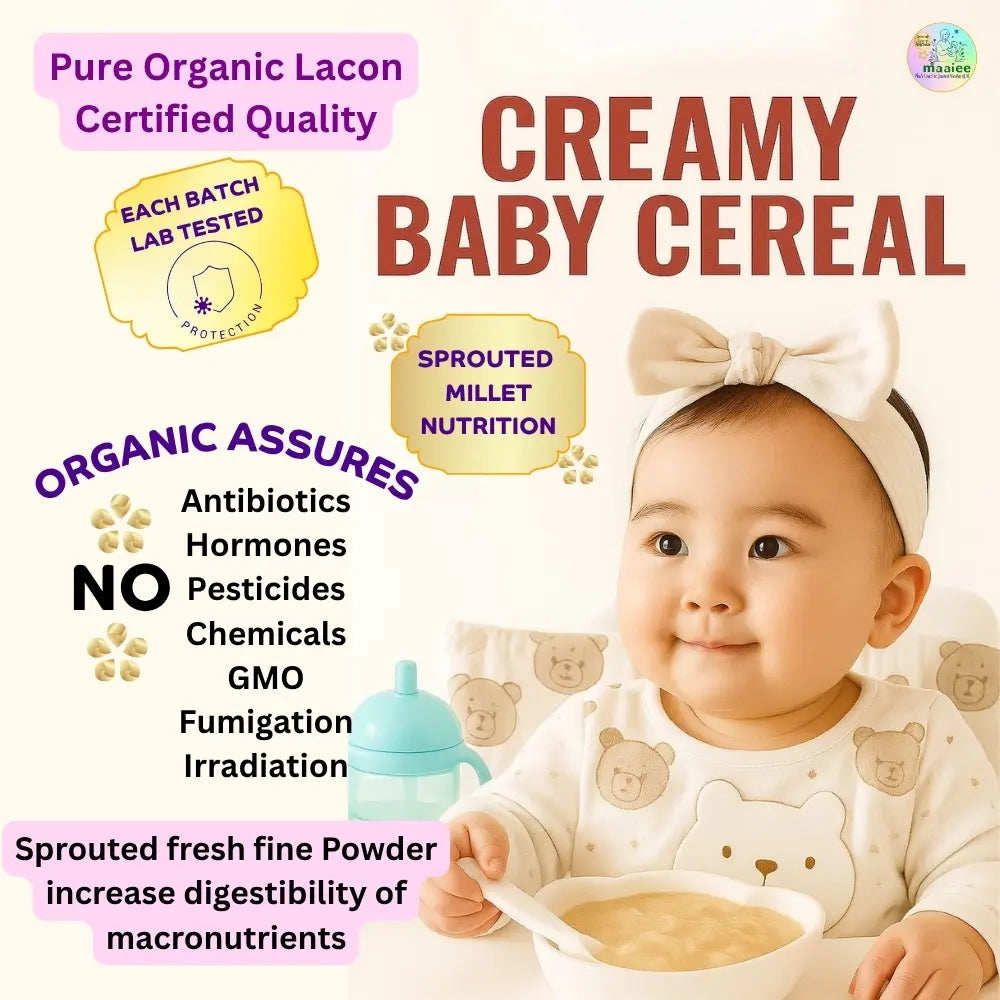 Maaiee organic sprouted cereal easy to digest fine powder made from millets.