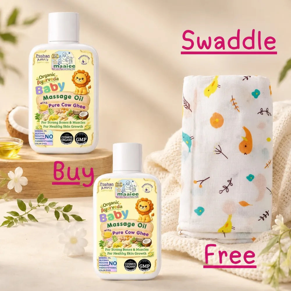 Maaiee massage oil duo with free muslin swaddle