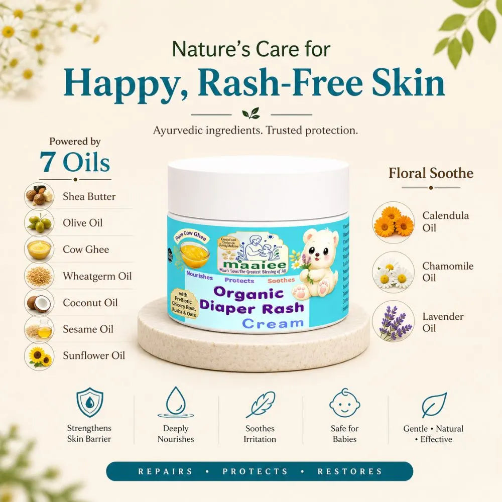 Maaiee Ayura Ghrita diaper cream with cow ghee, prebiotic support and soothing baby rash protection