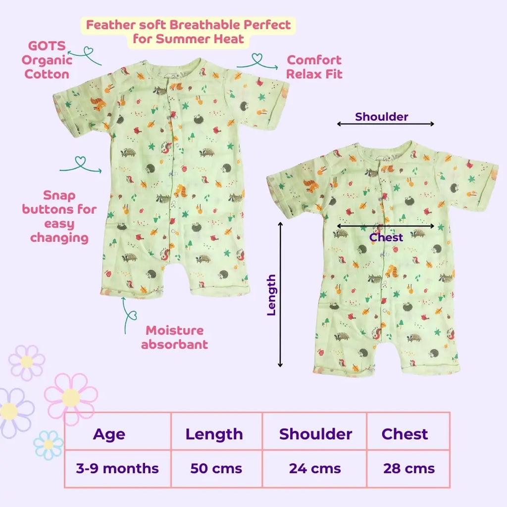 Maaiee baby romper size chart showing measurements