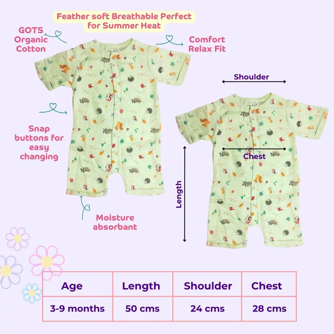 Maaiee baby romper size chart showing measurements