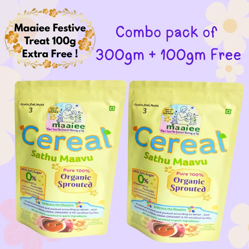 Maaiee organic sprouted sathu maavu porridge with a 100g free festive offer