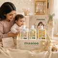 Maaiee Organic Baby Skin Ritual Kit with cow ghee massage oil, hair oil, gentle lotion and Ayurvedic baby skincare