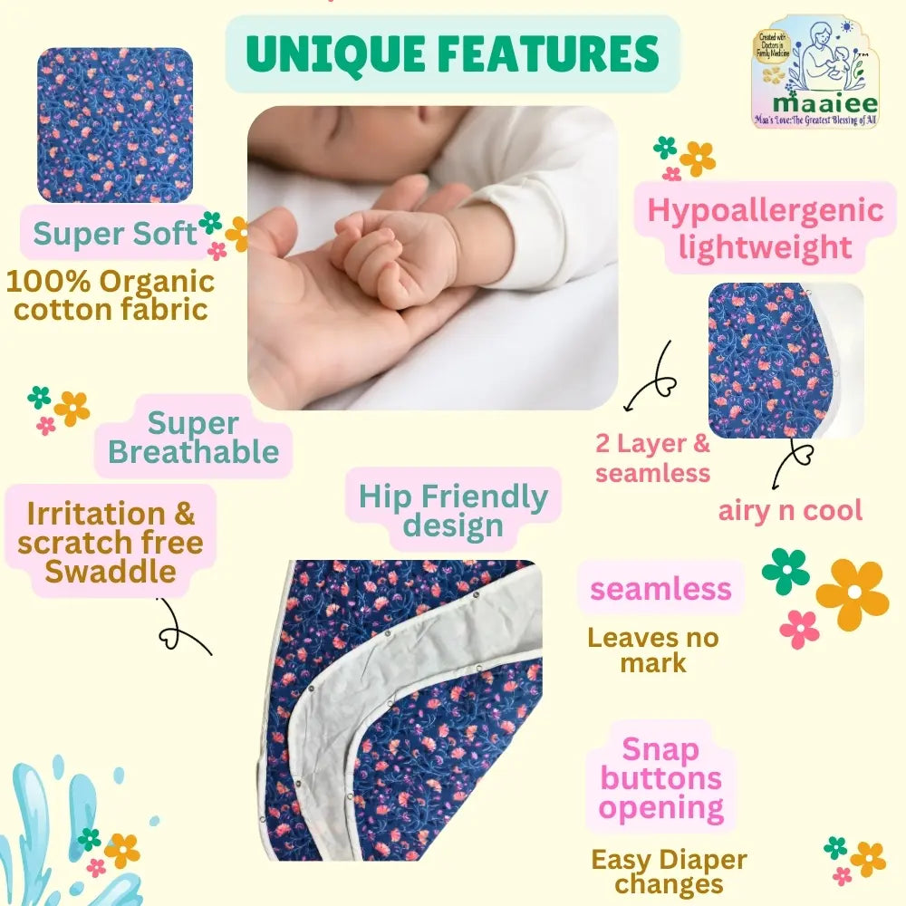 Maaiee Cotton Cloud sleep bag with a diaper-friendly spacious fit for comfortable movement