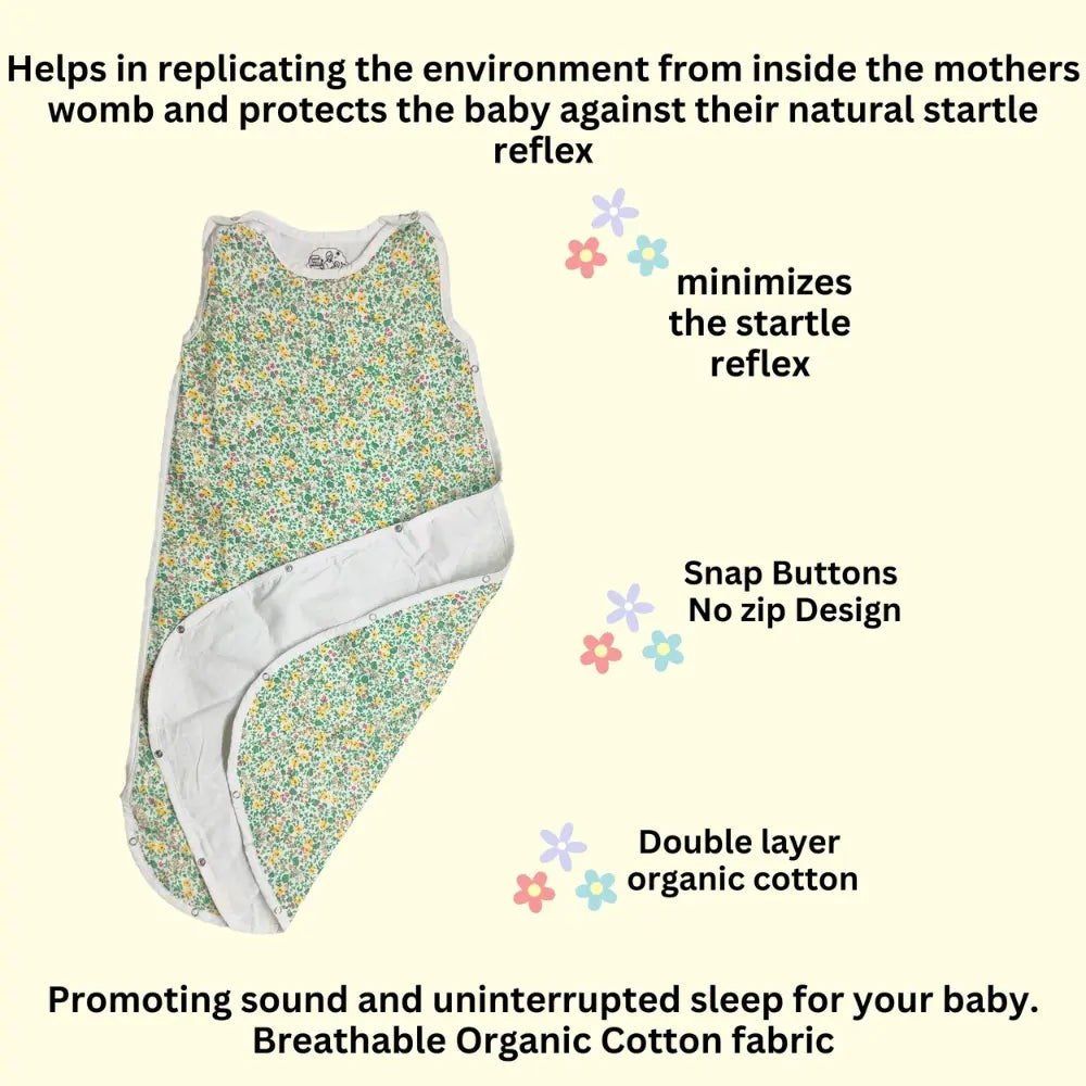 Maaiee Green Florals sleep bag created with womb-like softness for gentle baby comfort