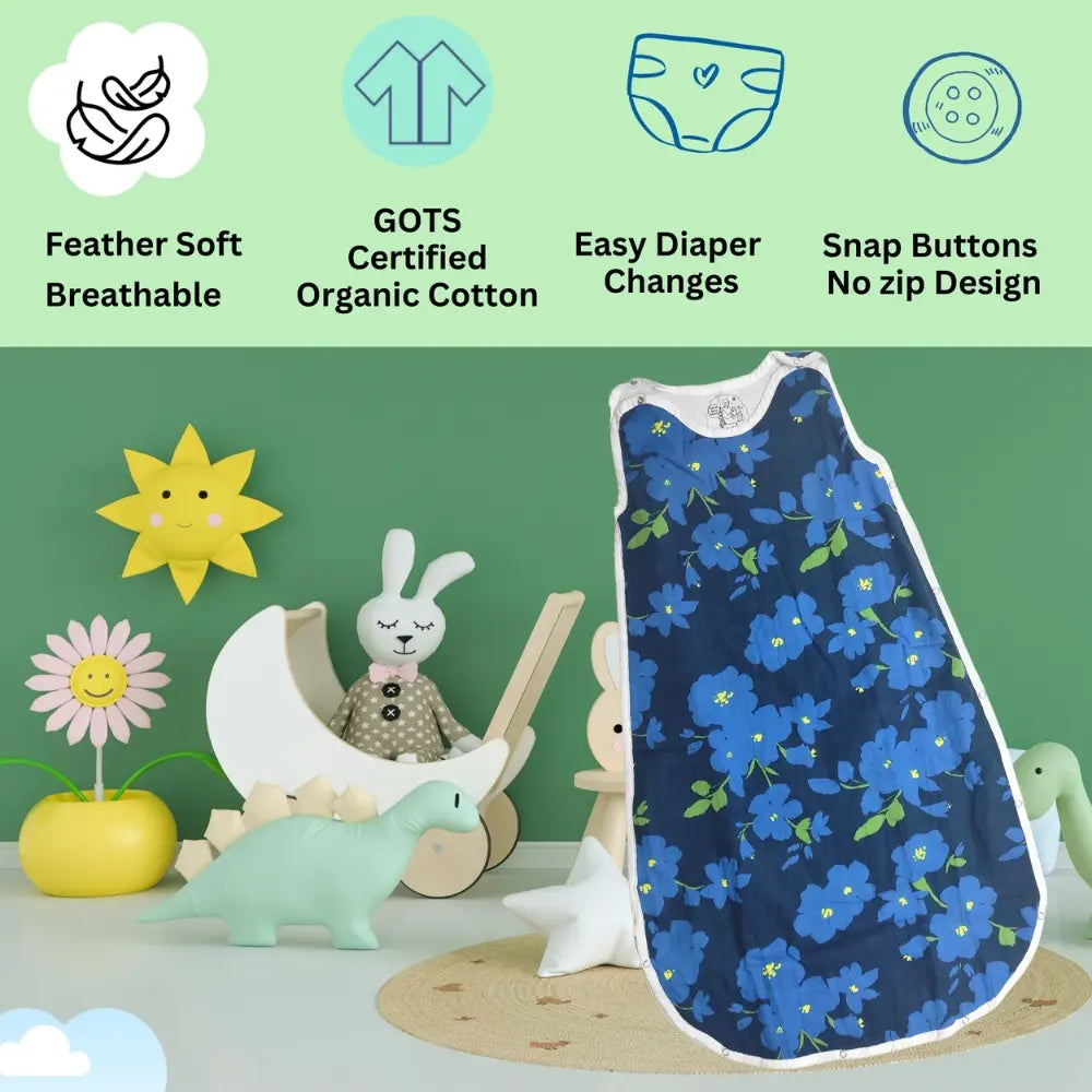 Maaiee Little Blossoms sleep bag designed as a soft breathable wearable blanket for babies