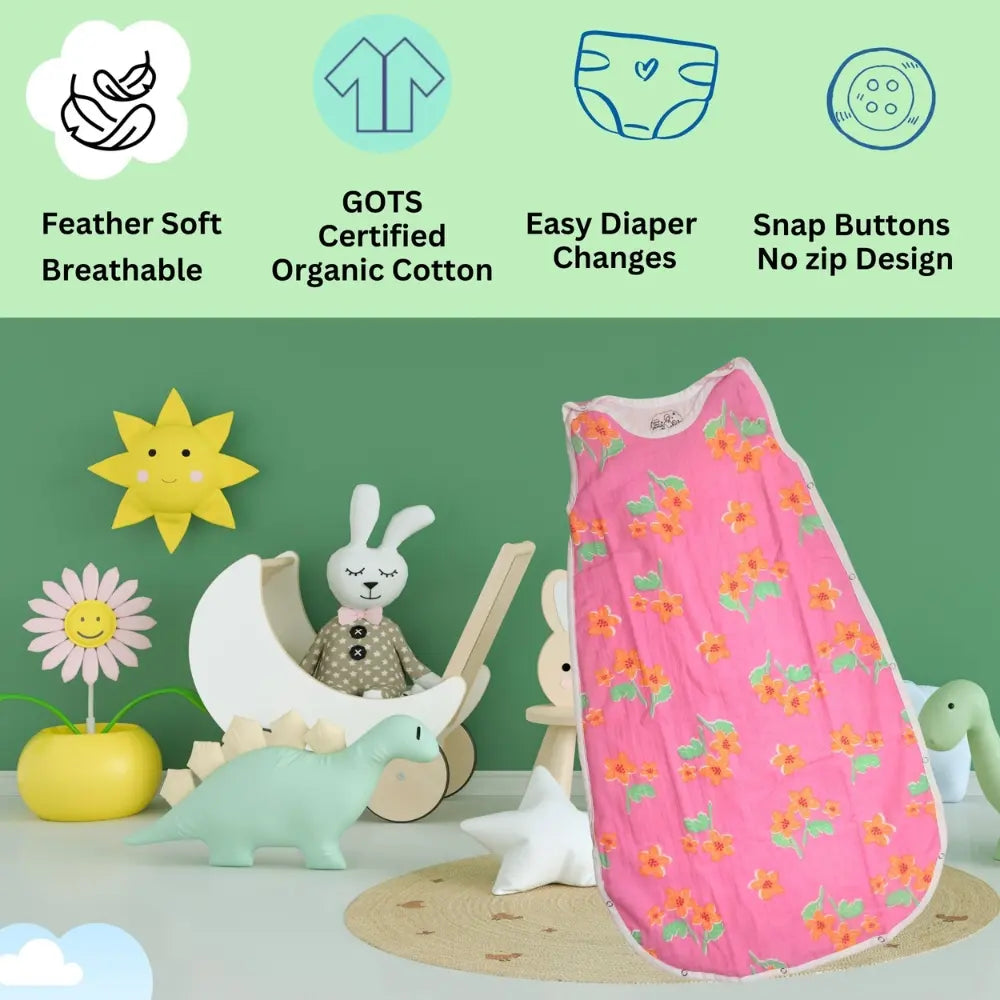 Maaiee Pink Flounder sleep bag with soft breathable features for soothing baby ease