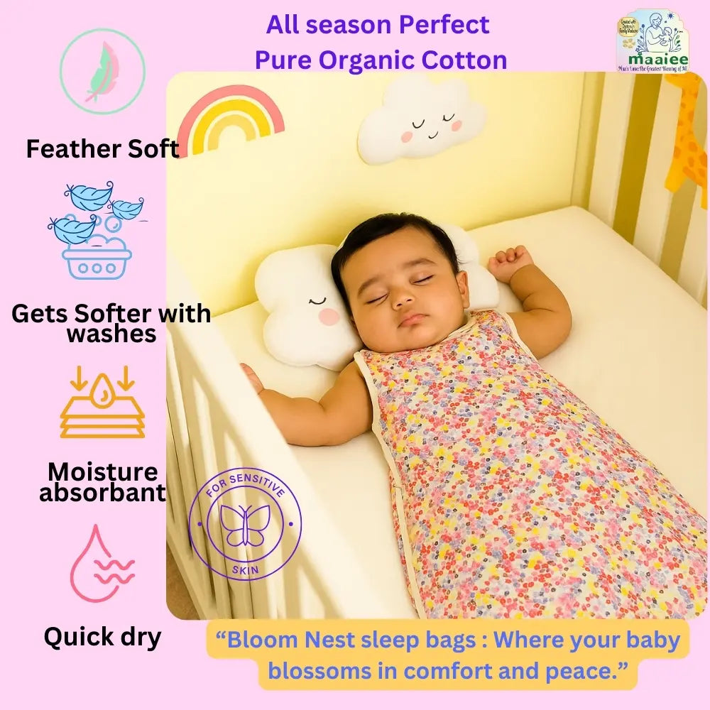 Maaiee Rosegold Nest sleep bag designed with hip-friendly spacing and a soft snap button