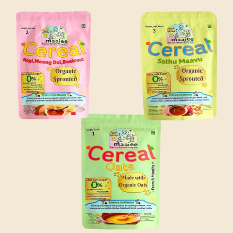 Organic Sprout Cereals [Saver Pack Of 3] - [Oats],[Ragi,Moongdal Beetroot],[Sathu Maavu]