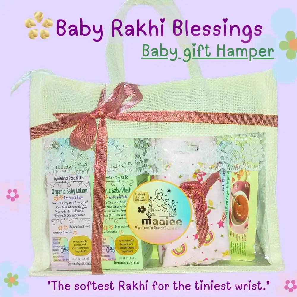 Maaiee rakhi blessing baby gift set with festive newborn essentials.