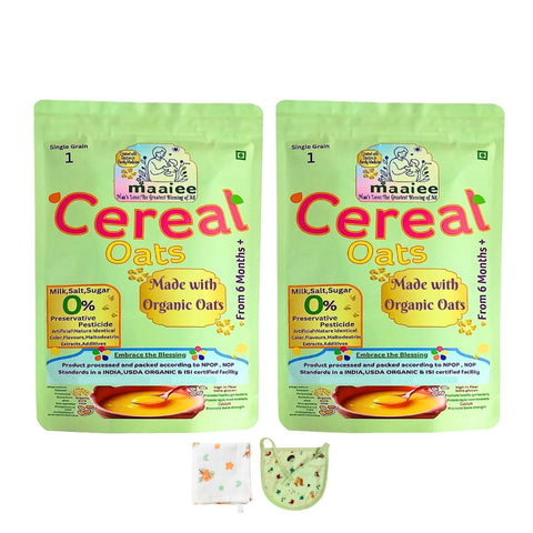 Organic Oats Cereal (Pack of 2)+ 1 Muslin Wipe+ 1 Organic Bib