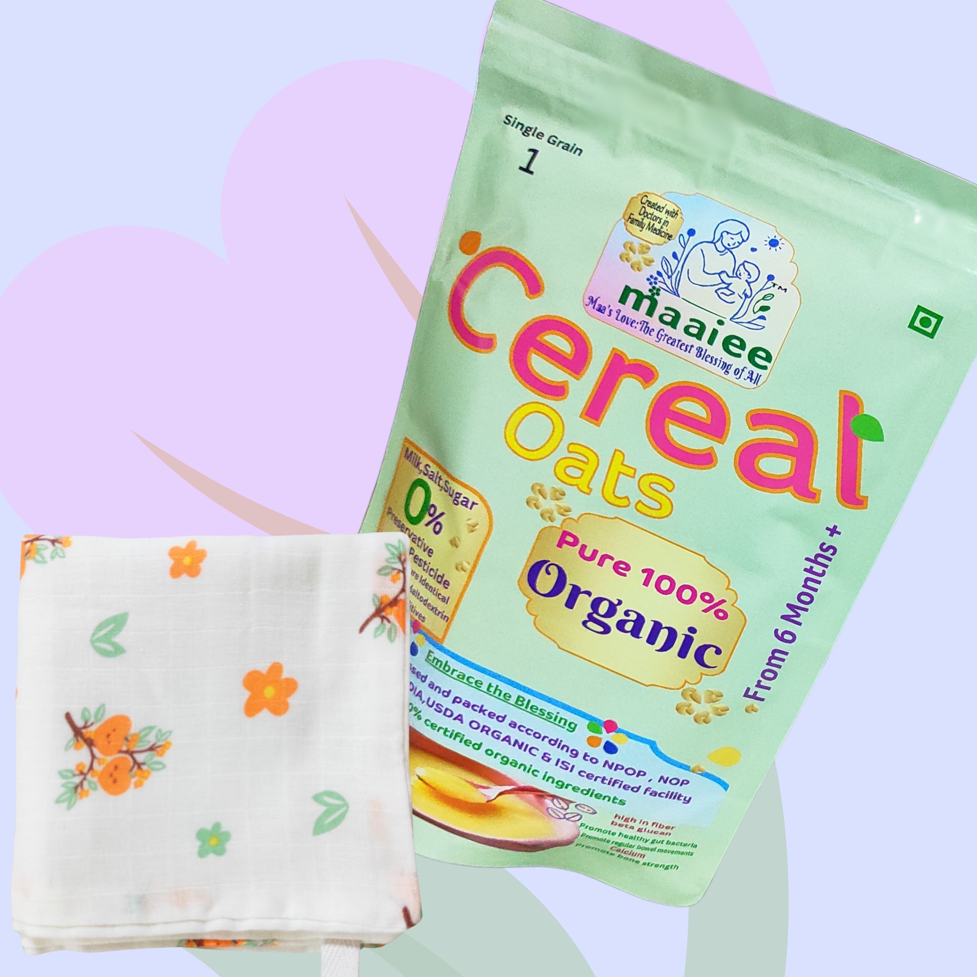 Organic Oats Cereal + Muslin Wipe/Burp Cloth