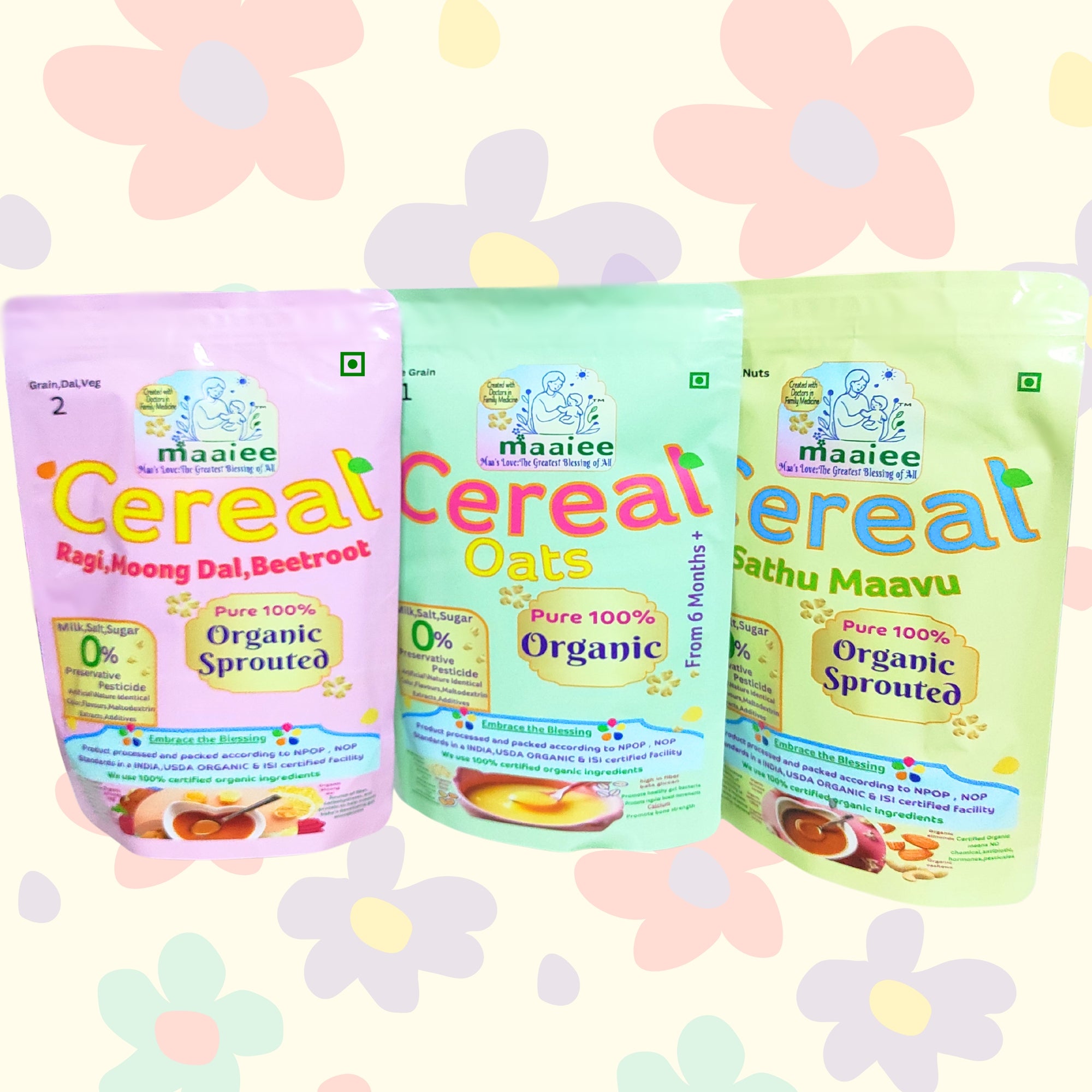 Organic Sprout Cereals [Saver Pack Of 3] - [Oats],[Ragi,Moongdal Beetroot],[Sathu Maavu]