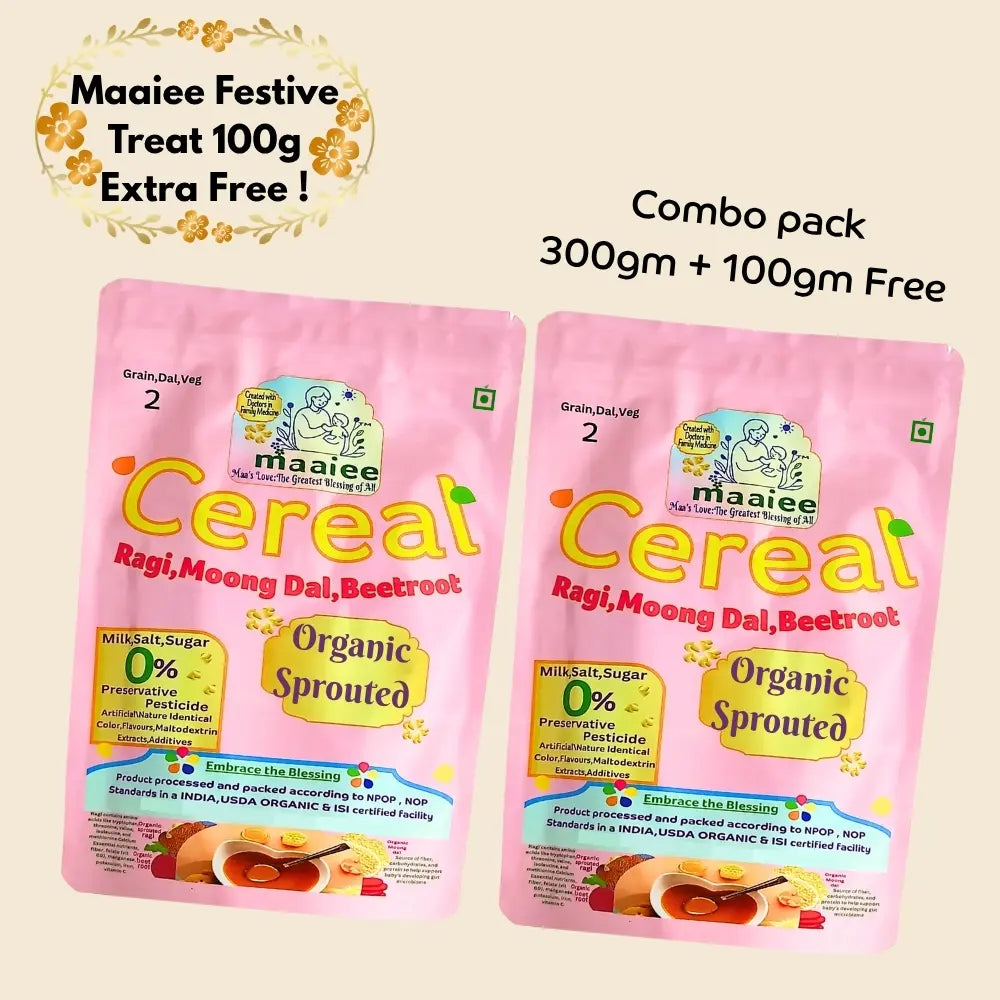 Organic Sprouted Ragi,Moong dal,Beetroot Cereal [Festive Treat 100 g Free]