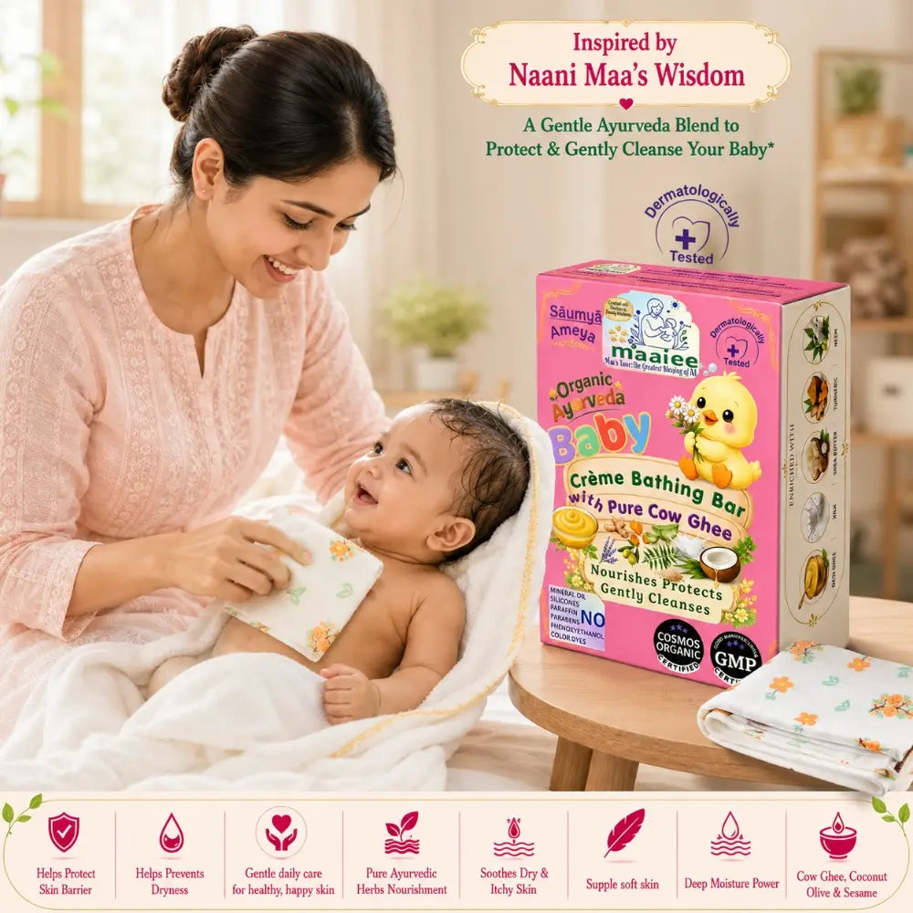 Saumya Ameya Organic Baby Bathing Bar + Muslin Wash/Wipe Cloth Set
