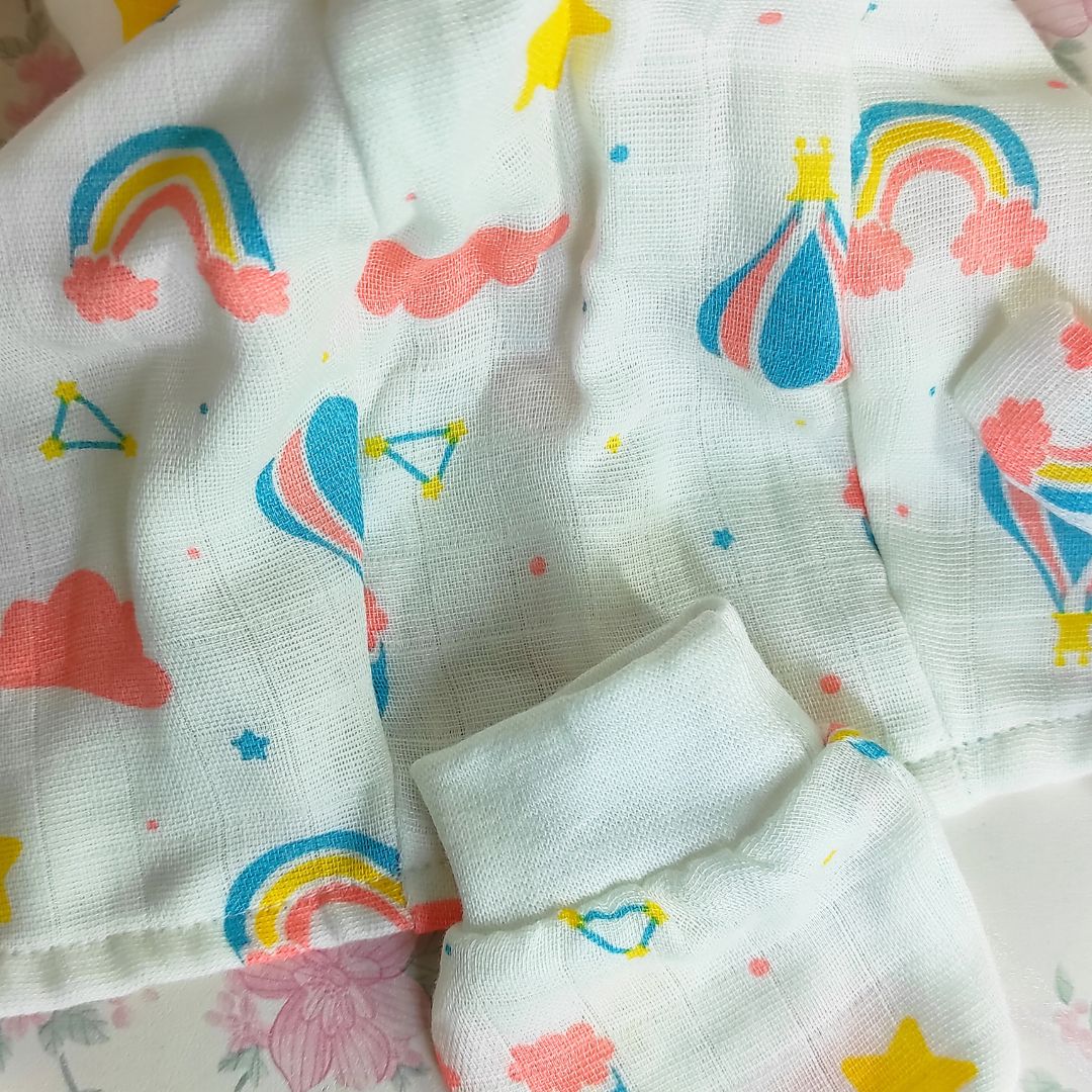 Muslin Cotton Baby Cap, Mittens, Booties