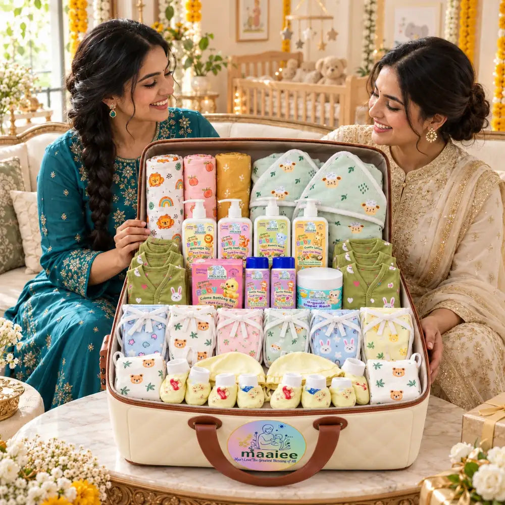 Vatsalya Sitaara Premium Baby Hospital Bag for Delivery | Ayurvedic Cow Ghee Newborn Skincare & 25 Muslin Pieces